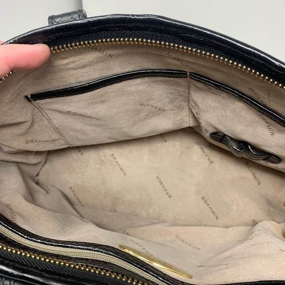 Brahmin Mini Asher Melbourne Embossed Leather Satchel Black - Picture 7 of 12